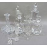 A Dartington lead crystal decanter with mushroom stopper, 23cm; together with three other glass