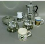 Typhoon, a white enamel and stainless steel coffee percolator with disc cover and hoop handle,