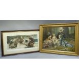 A Victorian chromolithograph print of ladies playing within a woodland setting, gilt frame