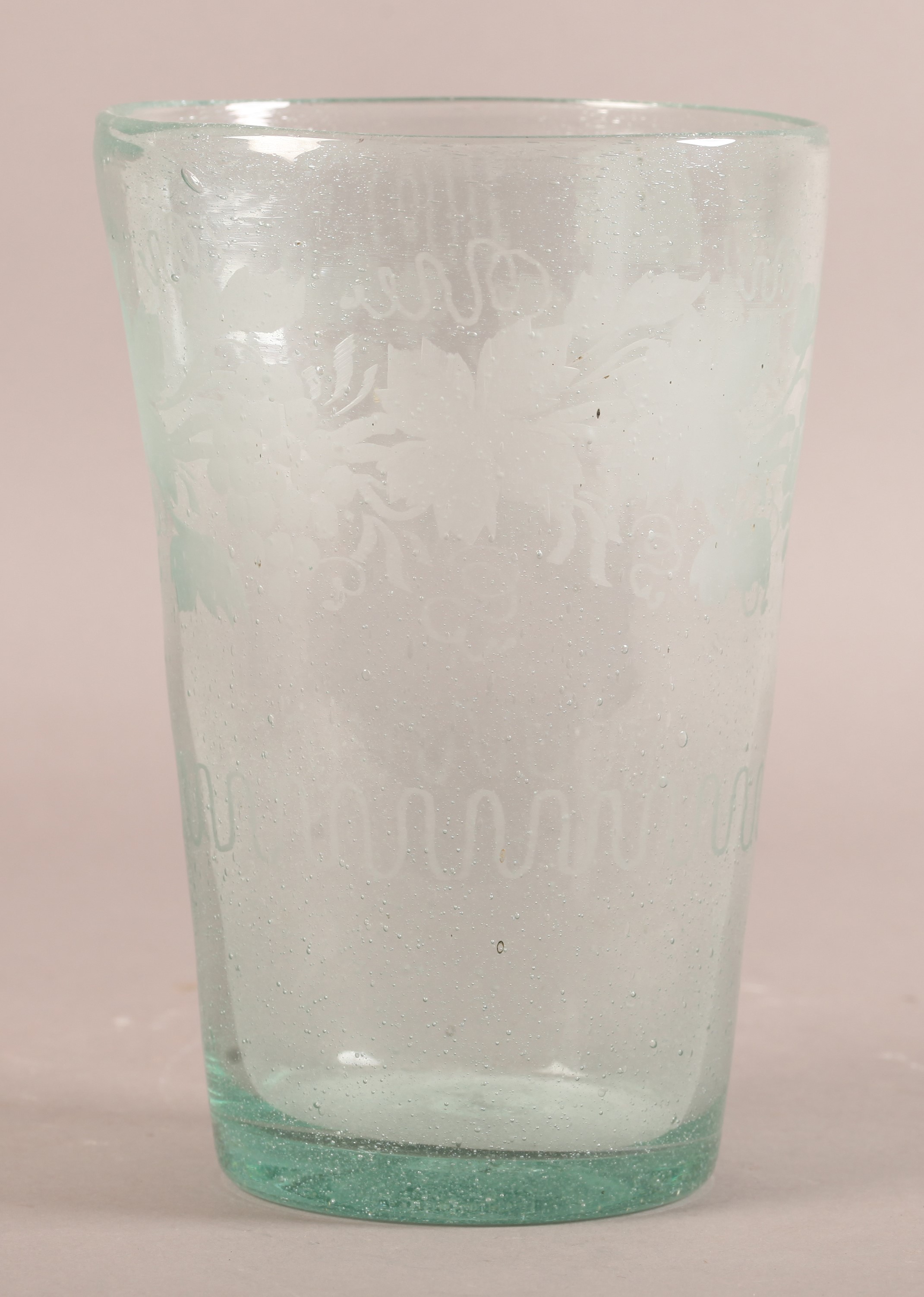 A 19th century soda glass vase of tapered cylindrical 'bucket' form, the body wheel engraved with - Image 2 of 3