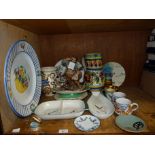 Capo di Monte style figure group of a tramp with dog, Italian pottery vase, jug, platter, mugs,