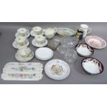 A Crown Ducal part tea service, three floral decorated door finger plates, teaware, Leeds City