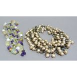 A fresh water cultured pearl and facetted haematite multi strand festoon necklace, approximate width