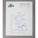 Aurtralian Cricket: An official 4to team sheet signed by eighteen members of the Australian