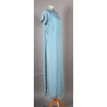 A 1930s Chinese full length blue sheer and silk lined gown with short sleeves