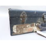 A vintage black leather case by Brooks & Co, 51cm wide x 57cm deep x 16cm high