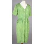 Valentino 'Miss V', a green and white spotted crepe summer dress, short sleeves, button through