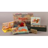 A quantity of Vintage games, etc to include: Set of Bavarian Dominoes contained in wooden box with