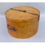 A vintage Samson Riaa Bentwood hat box and cover, side handle, leather carrying strap (broken)