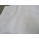 A fine linen embroidered and drawn thread table cloth 200cm x 220cm