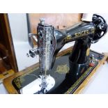 A vintage Singer hand sewing machine, in case, serial no. EF237087