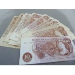 Bank of England ten Shilling notes - signatures: six J.Q. Hollom and fourteen J.S. Fforde