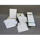 A pair of linen hemstitched sheets and two pairs of matching pillow slips, double size and four