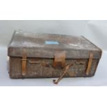 A vintage leather trunk, the interior fitted with lift out tray with key, at fault, 76cm x 46cm x