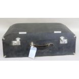 A vintage Brexton car trunk case, black canvas and white metal bound, 80cm wide x 45cm deep x 26.5cm