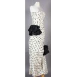 Lorcan Mullany for Bellville Sassoon, white and black polka dot strapless full length evening