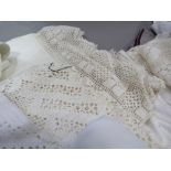 Quantity of table and bed linens including embroidered, drawn thread and lace work