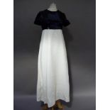 A Dior boutique black and white sequined full length evening gown with short sleeves, approx size 8