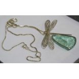 A silver dragonfly necklace by Lalique set with a facetted pale blue, green and colourless paste