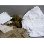 Vintage linens including pyjama case, linen towels, runners, two vintage white cotton nightgowns and