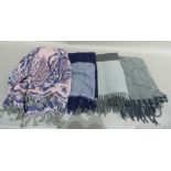 Four shawls/throws in grey, navy and navy/pink including Avoca