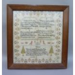 Mary Hawkes, aged 11, a sampler with 'Virtue' verse, stylised flower and leaf borders, undated, 35cm