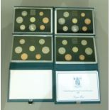 Royal Mint U.K. proof sets dated 1983, 1984, 1985, 1988, in cases of issue with certificates, FDR