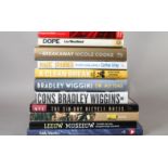 Cycling: Hard back vols to include: riders - Wiggins, Thomas, Roche, other volumes on cycle races,