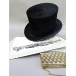 A gentleman's top hat by Austin Reed Ltd and a Debenham & Freebody white evening scarf in original