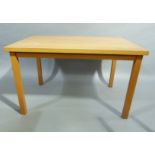 A beech rectangular table on square legs, 120x80cm