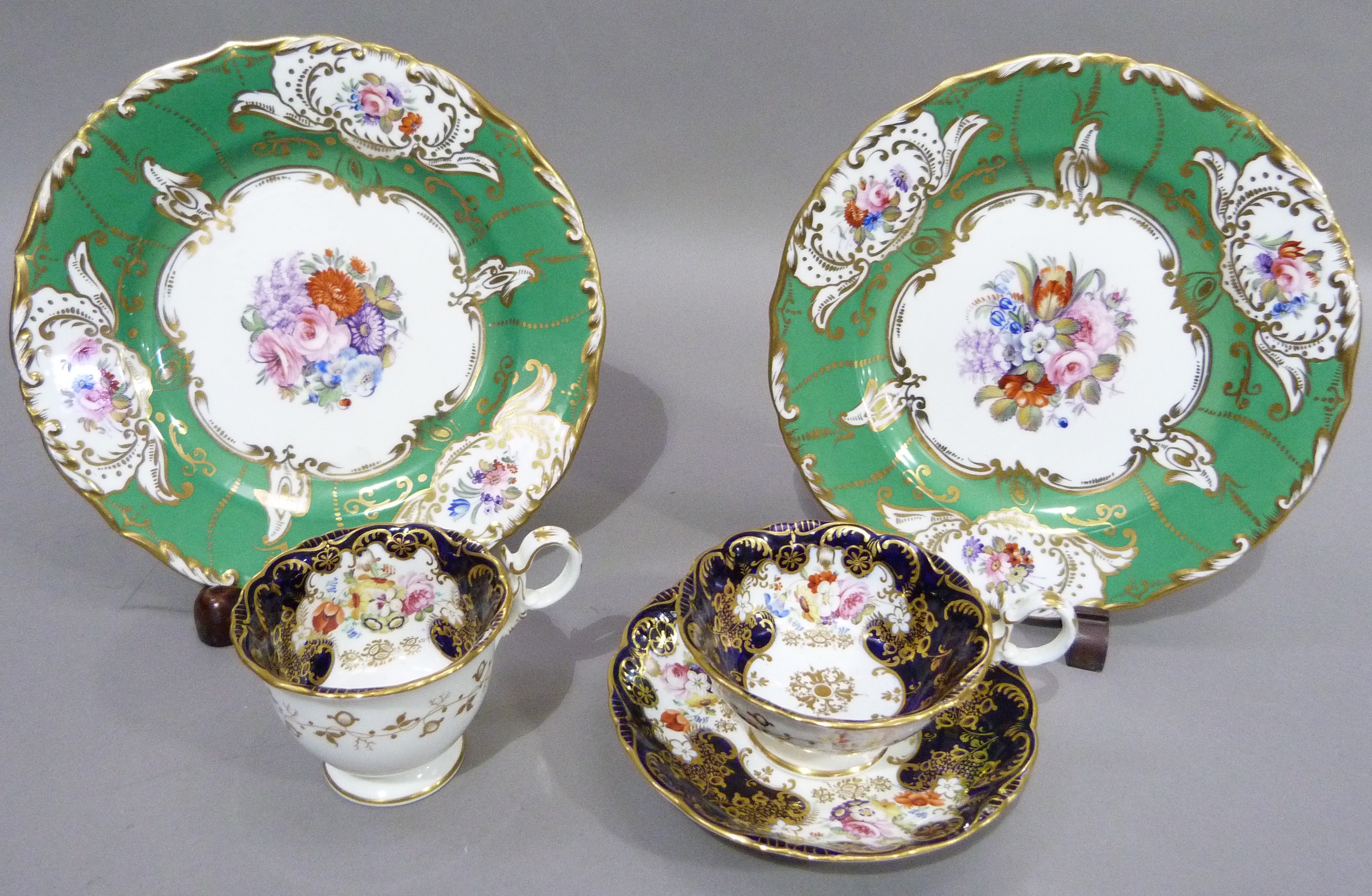 A mid nineteenth century English china trio of two cups and saucer, polychrome enamelled with sprays - Image 3 of 4