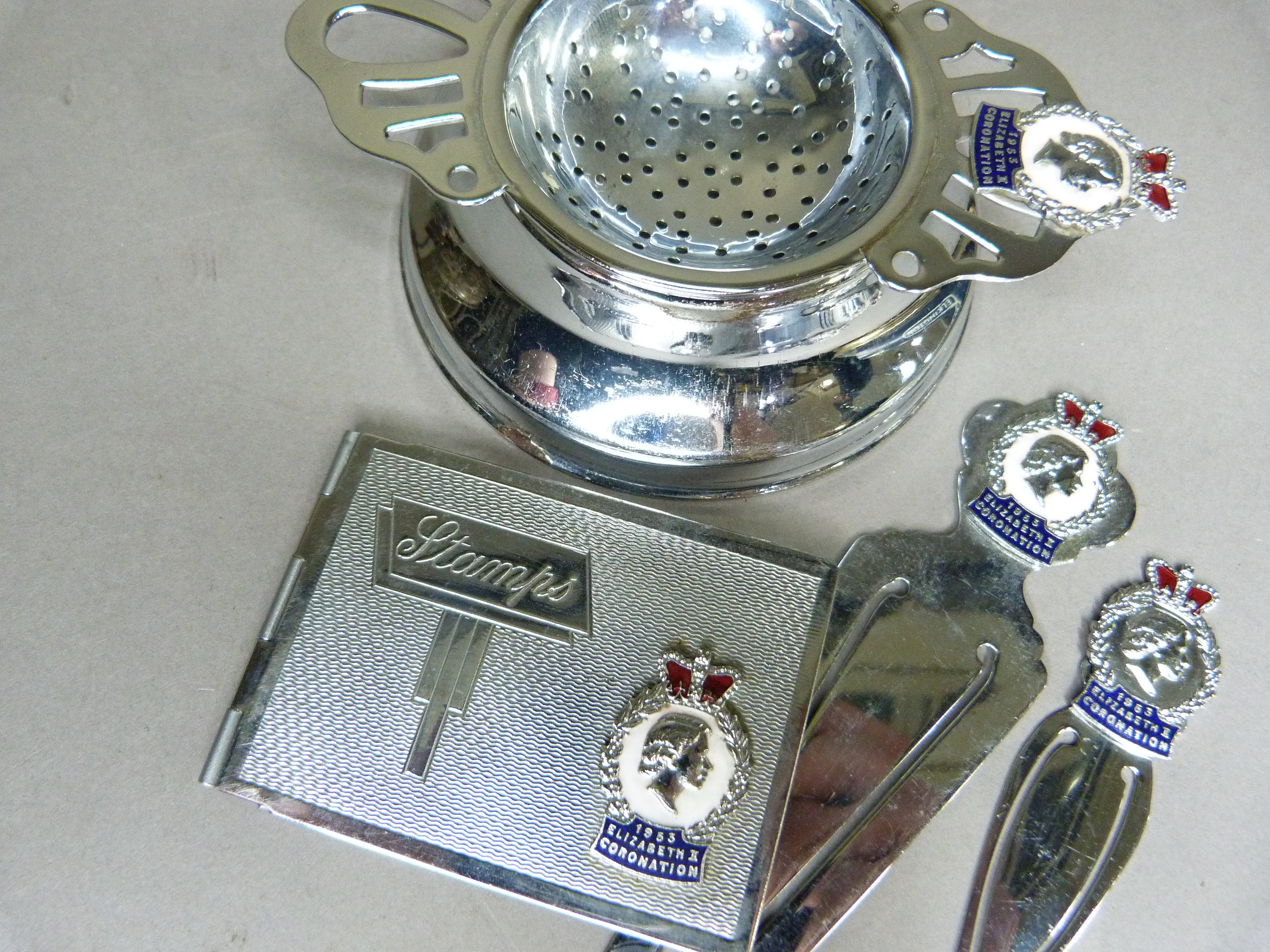 A group of Elizabeth II commemorative ware in chrome with red, white and blue enamelled crowned - Image 2 of 4