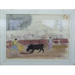 Clifford Hall, Sevilla, bull fighting scene, sketch, watercolour over pencil and pen and ink,