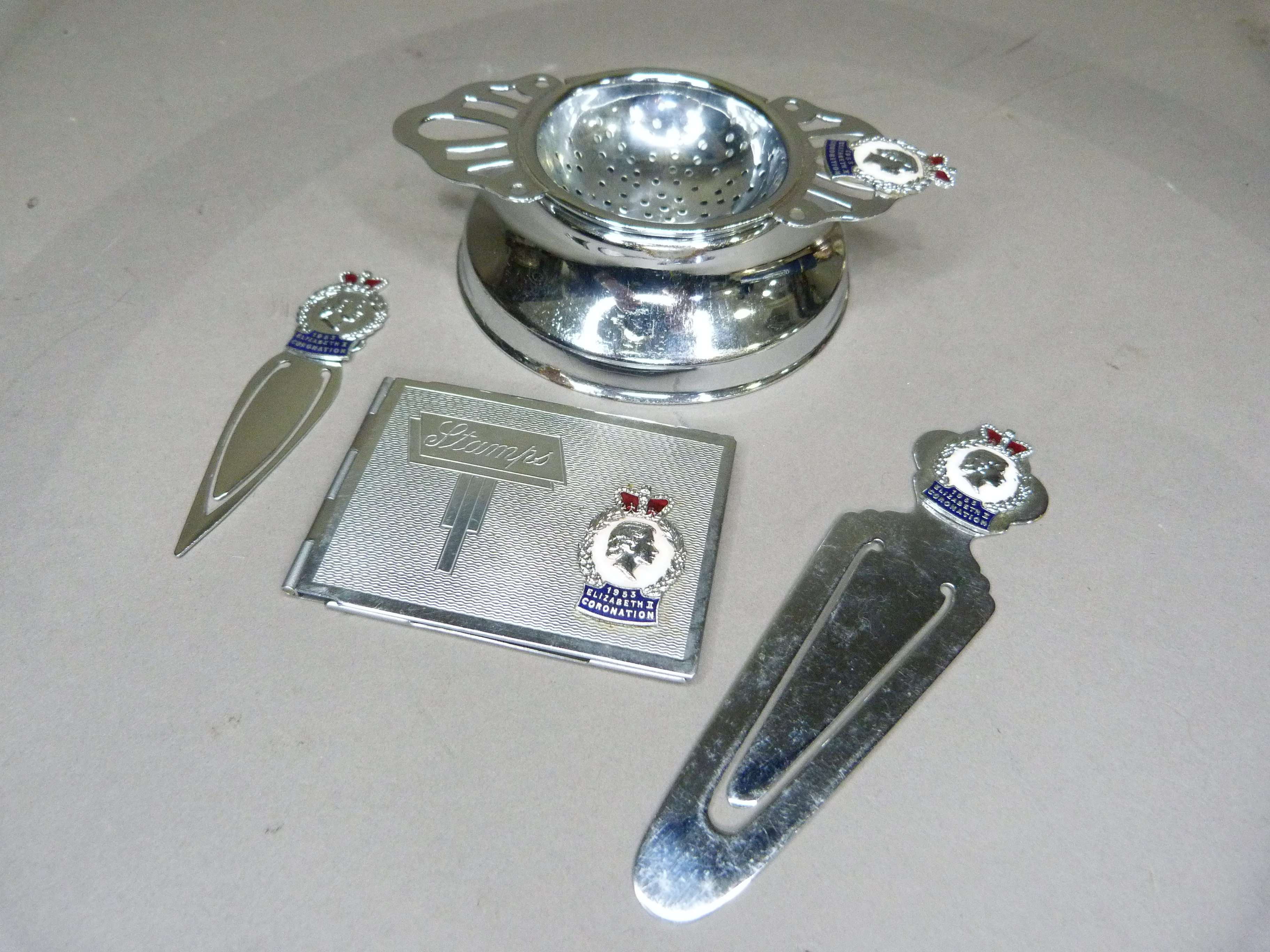 A group of Elizabeth II commemorative ware in chrome with red, white and blue enamelled crowned - Image 3 of 4