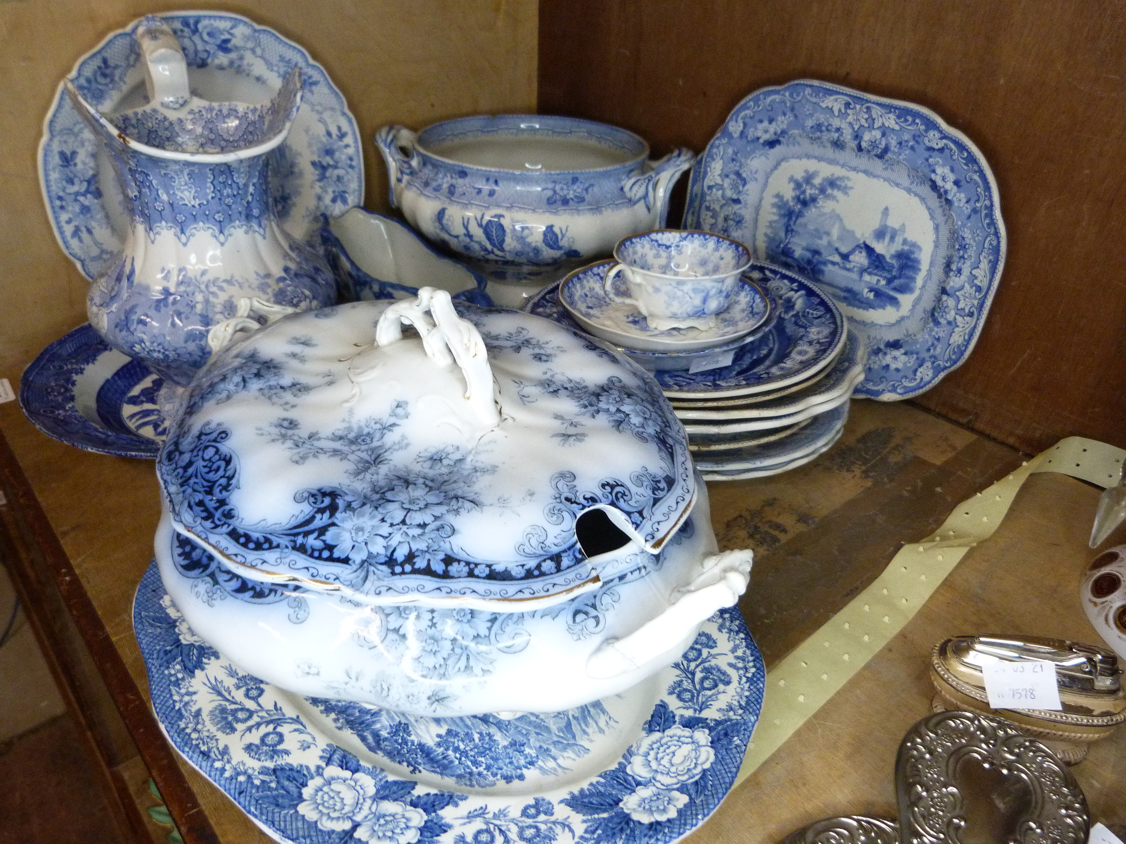 Victorian and later blue and white ware including jug, tureen, plates etc - Image 4 of 6