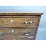 A George III mahogany chest of drawers boxwood strung, fitted four cock beaded drawers with oval