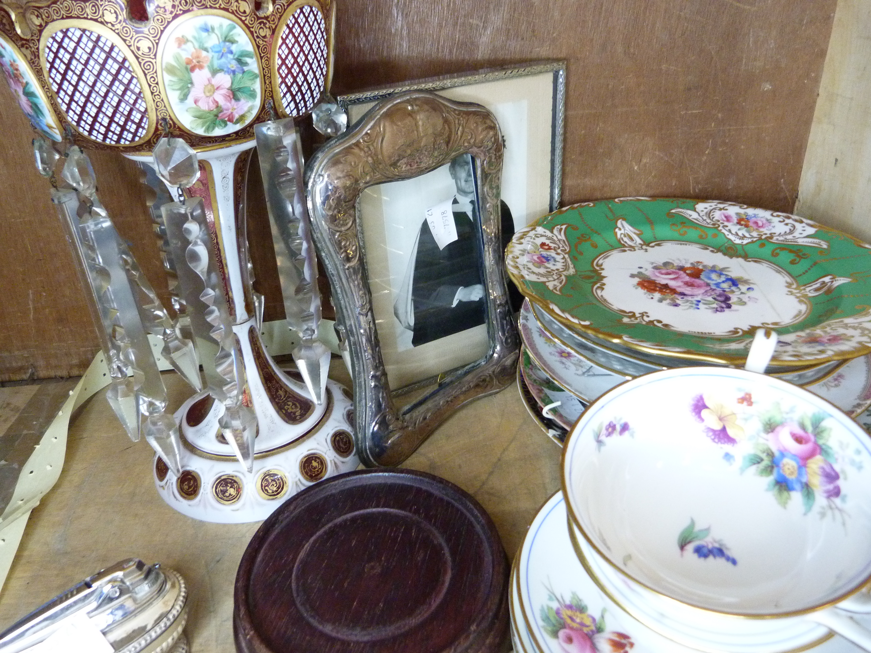 Three floral decorated plates with pierced rims, part tea service, four Japanese eggshell cups and - Image 4 of 4