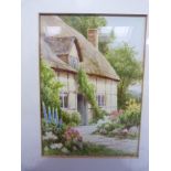 Sydney Gardner, Thatched cottage with summer garden, a pair, watercolour, signed to lower right,