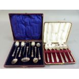 A set of six silver coffee spoons, Sheffield 1959 in fitted case together with a set of six coffee