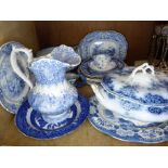 Victorian and later blue and white ware including jug, tureen, plates etc