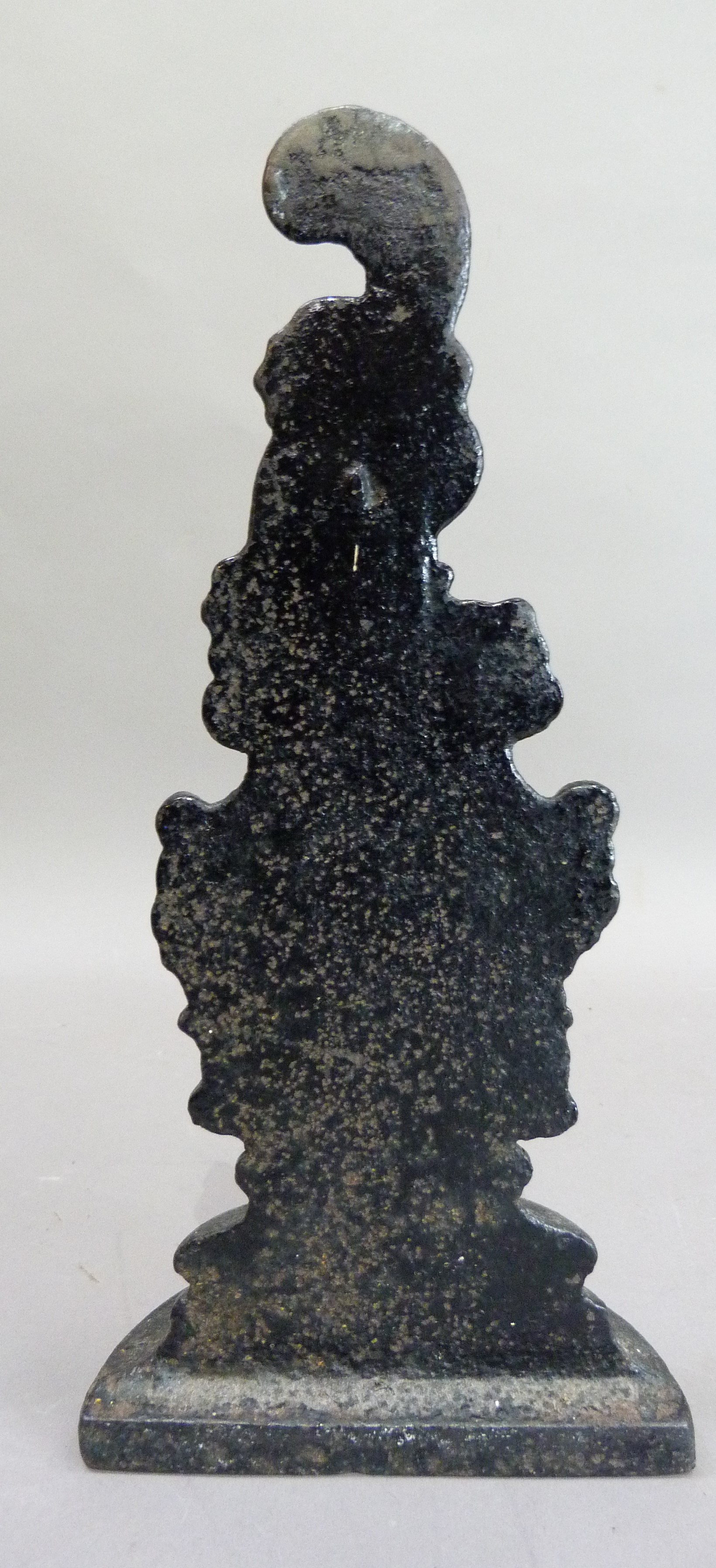 A Victorian cast iron doorstop of shell and c scroll form, 34cm high - Image 2 of 2