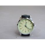 A 1940's American Navy style wristwatch in chromed case, quartz motif, tropical white dial with