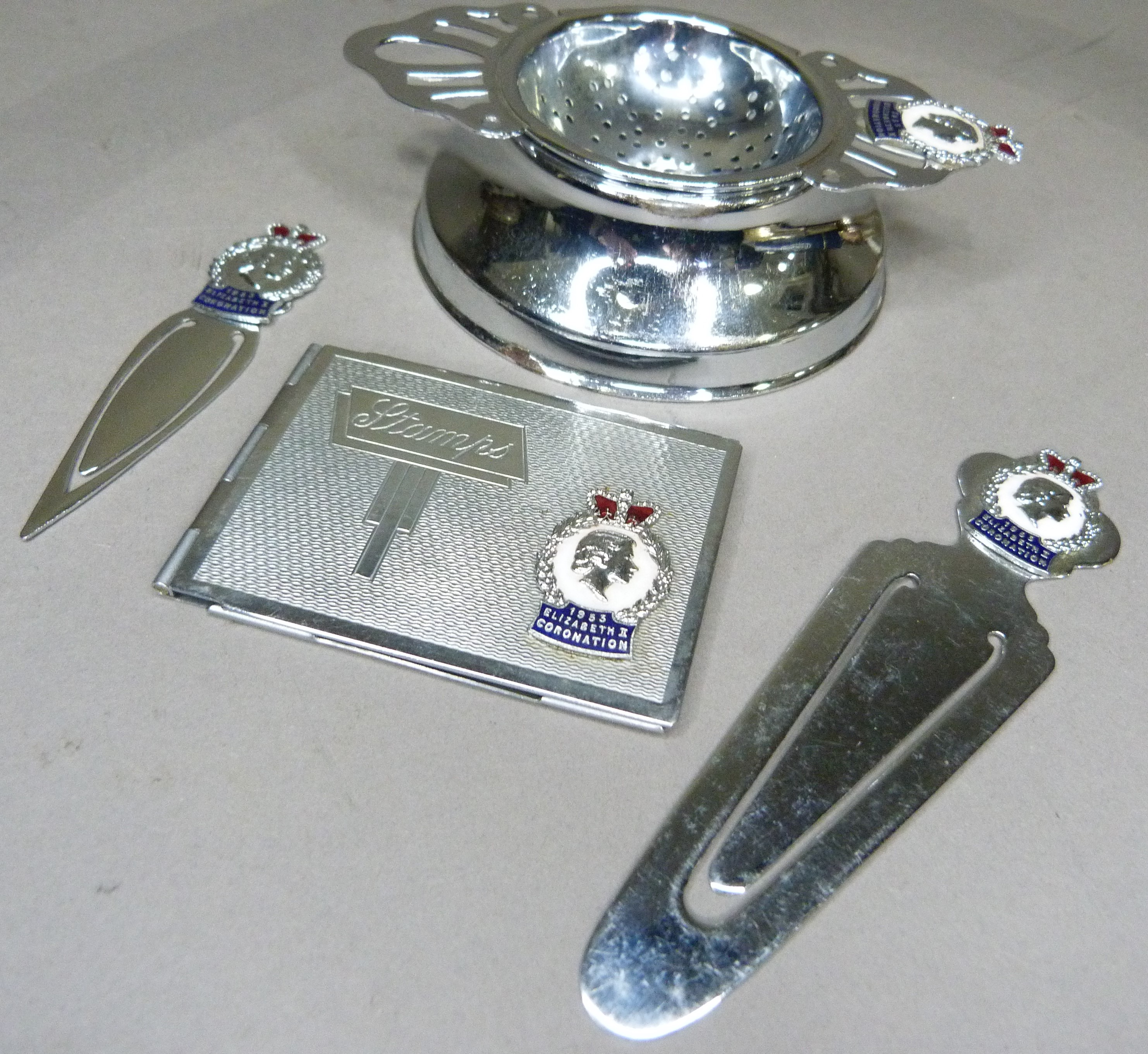 A group of Elizabeth II commemorative ware in chrome with red, white and blue enamelled crowned - Image 4 of 4
