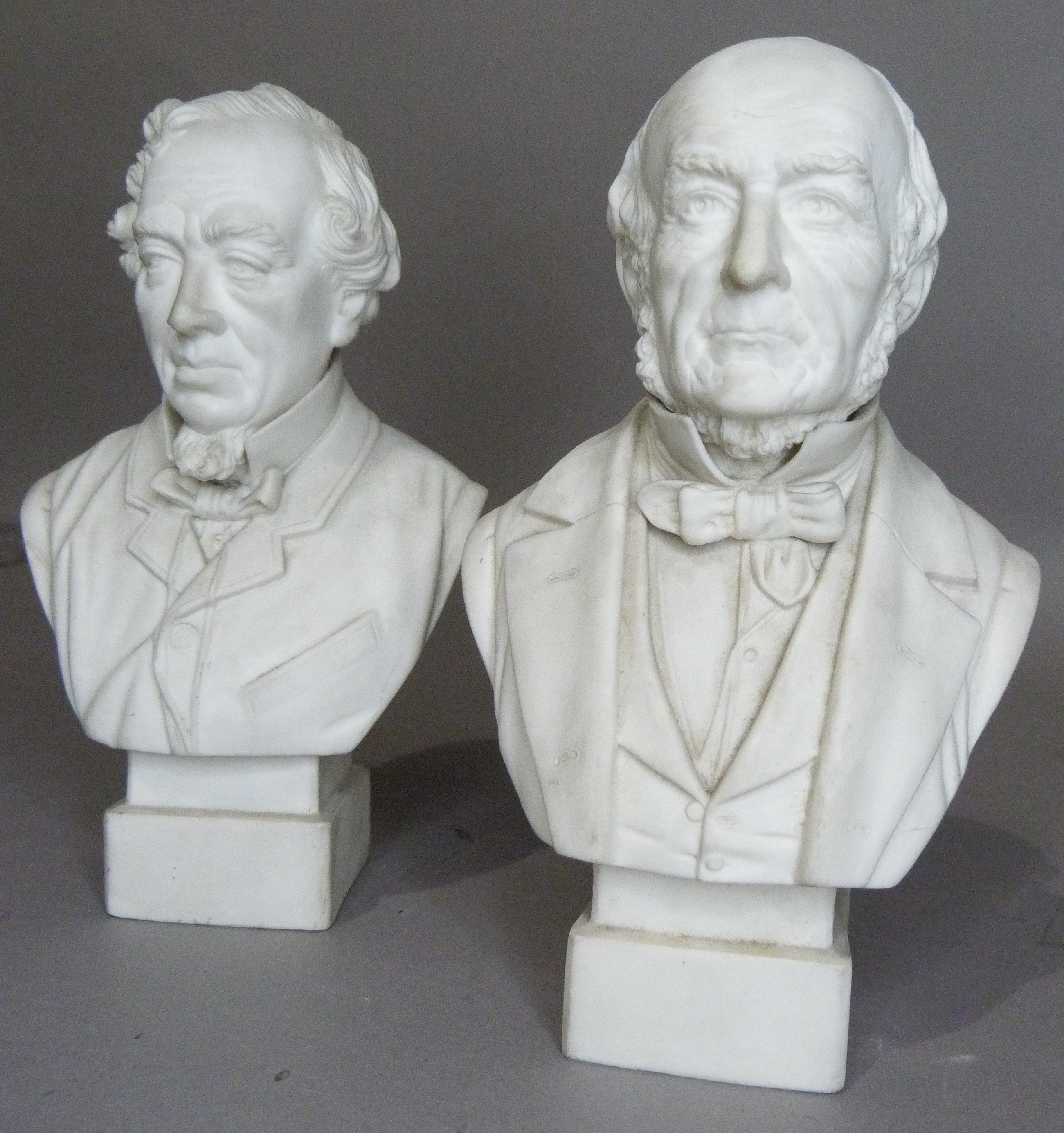 A pair of Parian busts of Disraeli and Gladstone on square bases, approx 20cm high - Image 2 of 3