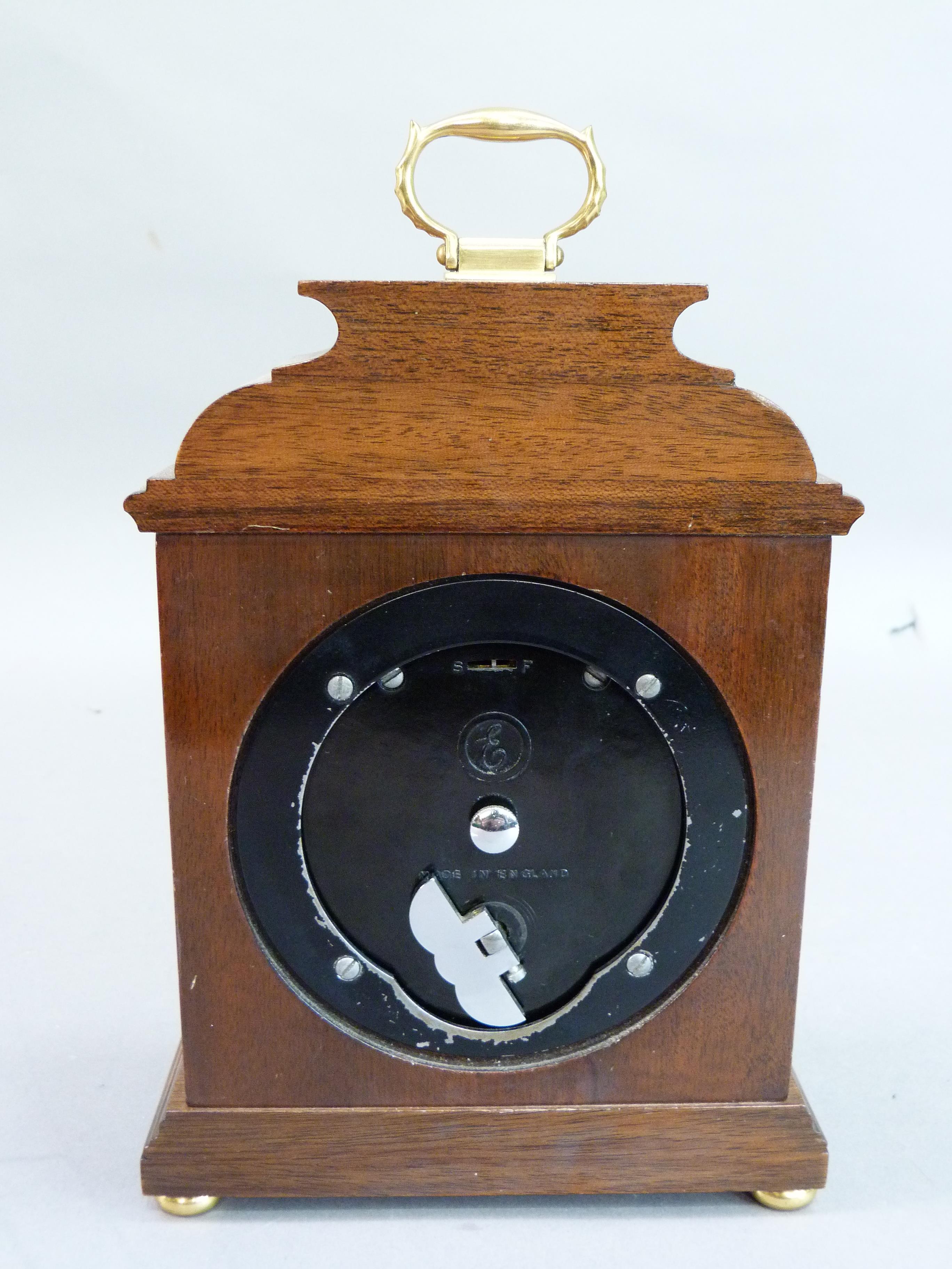 Late twentieth century mahogany bracket style mantel clock by Elliot having a silvered dial, chapter - Image 3 of 5
