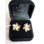 A pair of chrysoprase set ear studs in abstract foliate silver gilt, approx diameter 17mm;