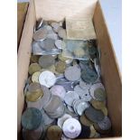 Wooden box of mixed English and foreign currency