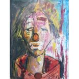 Sergio, portrait of a clown, oil on card, signed to lower right, 56cm x 42cm