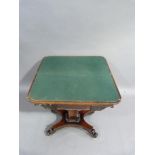 A William IIII rosewood veneered card table the rectangular top with rounded front corners applied