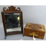 A Victorian figured walnut and satin wood inlaid box, the interior relined, 28cm wide x 19.5cm